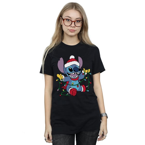 Disney Womens/Ladies Lilo And Stitch Christmas Lights Cotton Boyfriend T-Shirt