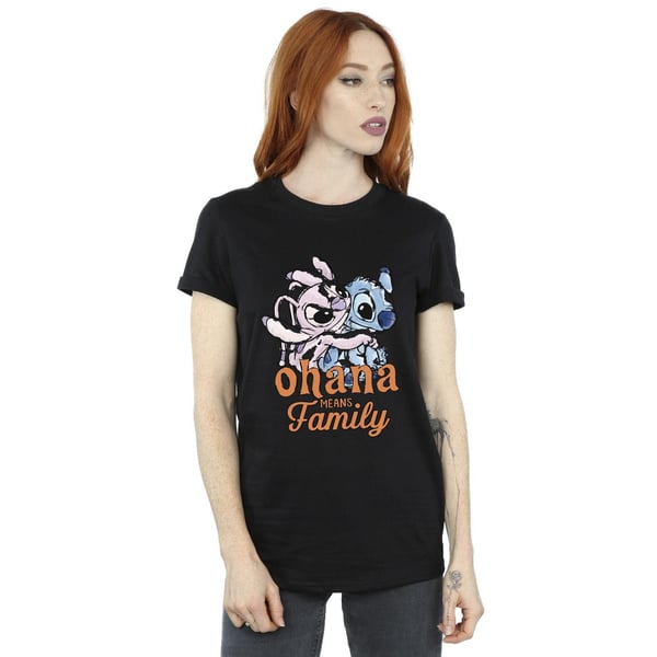 Disney Womens/Ladies Lilo And Stitch Ohana Angel Hug Cotton Boyfriend T-Shirt