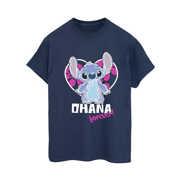 Disney Dam/Dam Lilo Och Stitch Ohana Forever Heart Bomull Boyfriend T-Shirt