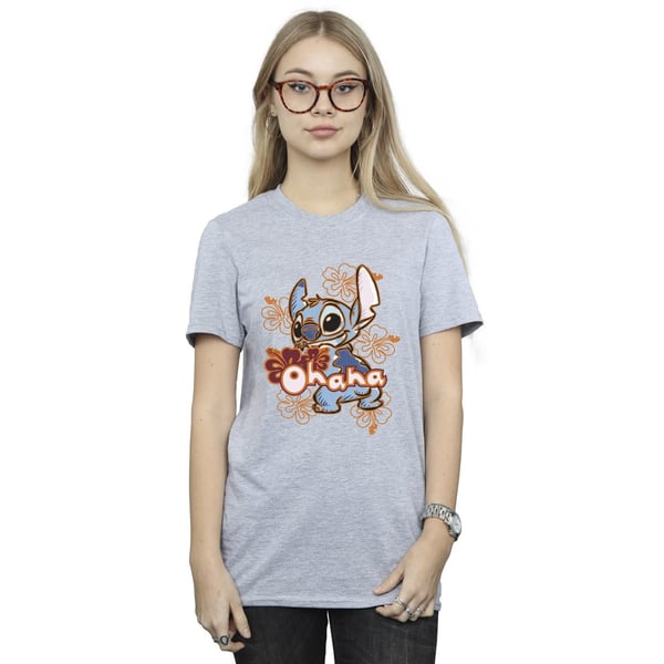 Disney Womens/Ladies Lilo And Stitch Ohana Orange Hibiscus Cotton Boyfriend T-Shirt