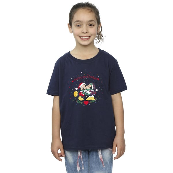 Disney Girls Mickey Mouse Mickey Minnie Christmas Cotton T-Shirt