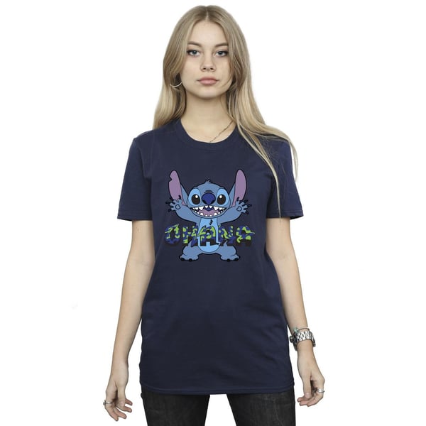 Disney Womens/Ladies Lilo And Stitch Ohana Blue Glitch Cotton Boyfriend T-Shirt