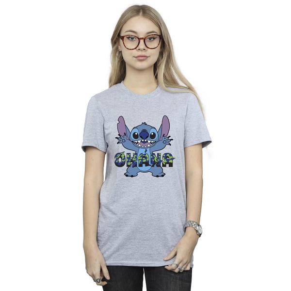 Disney Womens/Ladies Lilo And Stitch Ohana Blue Glitch Cotton Boyfriend T-Shirt