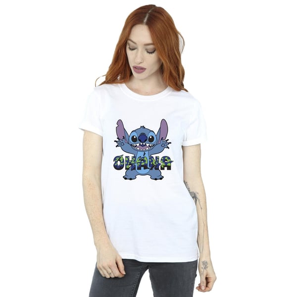 Disney Womens/Ladies Lilo And Stitch Ohana Blue Glitch Cotton Boyfriend T-Shirt