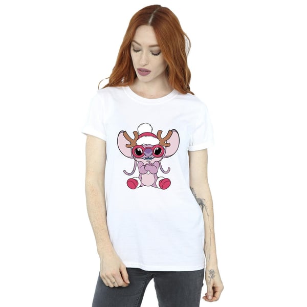 Disney Womens/Ladies Lilo & Stitch Angel Reindeer Cotton Boyfriend T-Shirt