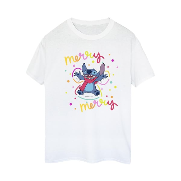 Disney Womens/Ladies Lilo & Stitch Merry Rainbow Cotton Boyfriend T-Shirt
