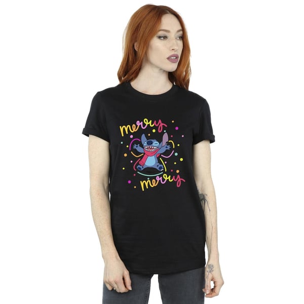 Disney Womens/Ladies Lilo & Stitch Merry Rainbow Cotton Boyfriend T-Shirt