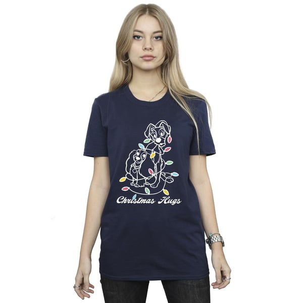 Disney Womens/Ladies Lady And The Tramp Christmas Hugs Cotton Boyfriend T-Shirt