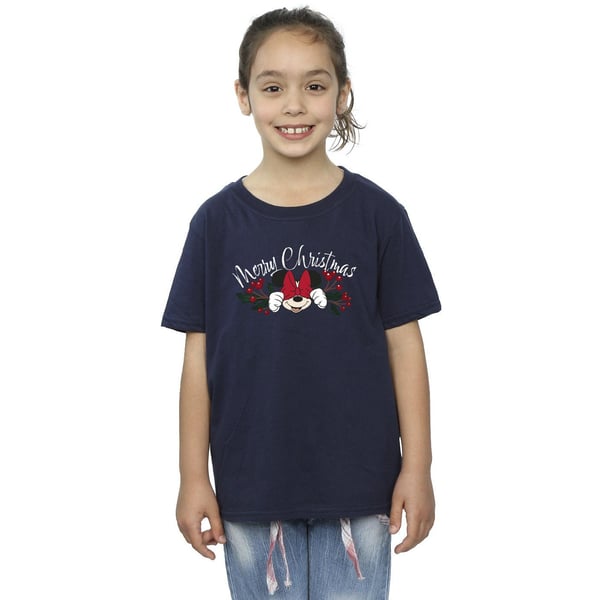 Disney Girls Minnie Mouse Christmas Holly Cotton T-Shirt