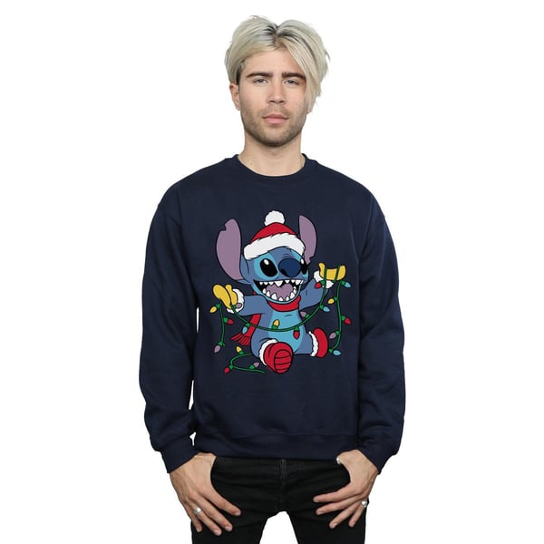 Disney Mens Lilo And Stitch Christmas Lights Sweatshirt