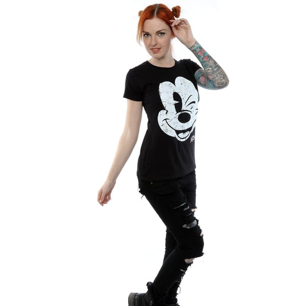 Disney Womens/Ladies Mickey Mouse Distressed Face Cotton T-Shirt