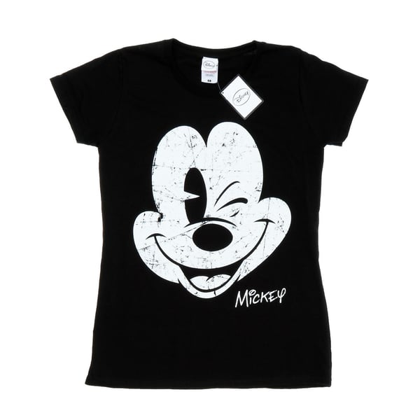 Disney Dam/Dam Mickey Mouse Distressed Face T-shirt i bomull