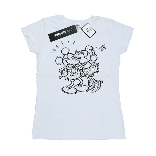 Disney Womens/Ladies Mickey And Minnie Mouse Kiss Sketch Cotton T-Shirt