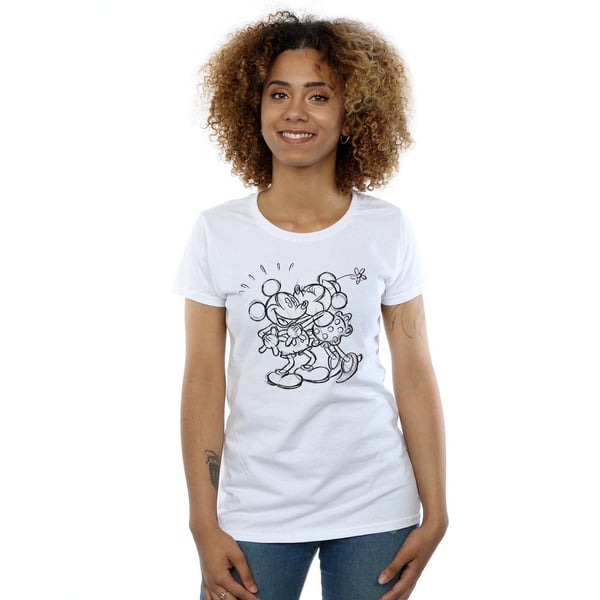 Disney Womens/Ladies Mickey And Minnie Mouse Kiss Sketch Cotton T-Shirt