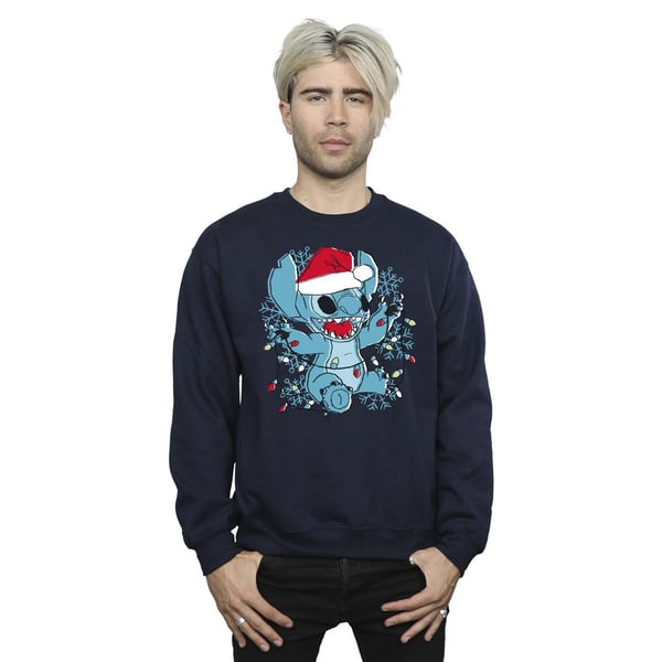 Disney Mens Lilo And Stitch Christmas Lights Sketch Sweatshirt