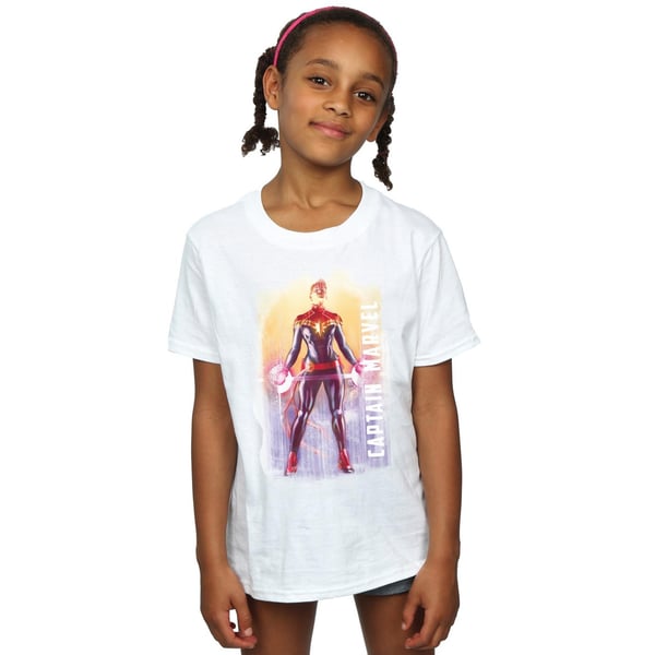 Marvel Girls Captain Marvel Watercolour Cotton T-Shirt