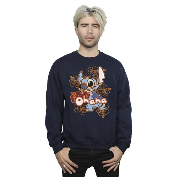 Disney Mens Lilo And Stitch Ohana Orange Hibiscus Sweatshirt