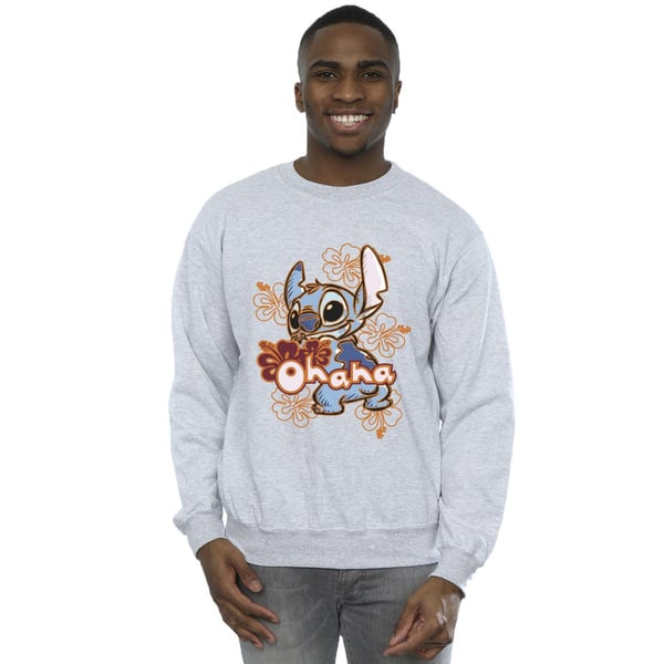 Disney Mens Lilo And Stitch Ohana Orange Hibiscus Sweatshirt