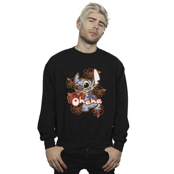 Disney Mens Lilo And Stitch Ohana Orange Hibiscus Sweatshirt