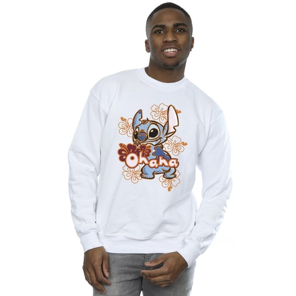 Disney Mens Lilo And Stitch Ohana Orange Hibiscus Sweatshirt