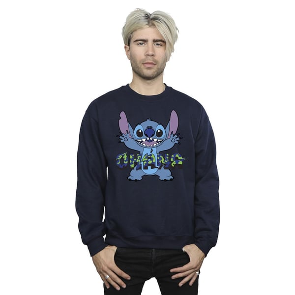 Disney Mens Lilo And Stitch Ohana Blue Glitch Sweatshirt