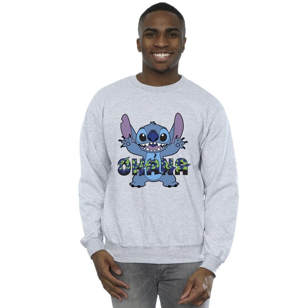 Disney Mens Lilo And Stitch Ohana Blue Glitch Sweatshirt