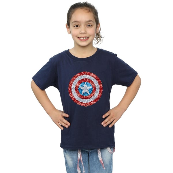 Marvel Girls Captain America Pixelated Shield Cotton T-Shirt