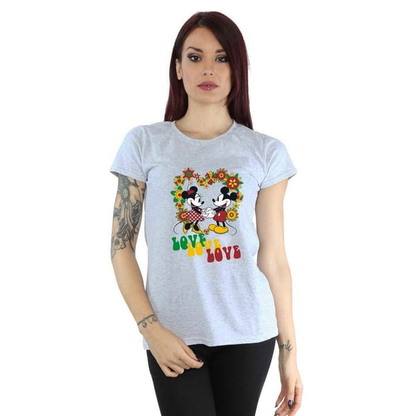 Disney Womens/Ladies Mickey And Minnie Mouse Hippie Love Cotton T-Shirt