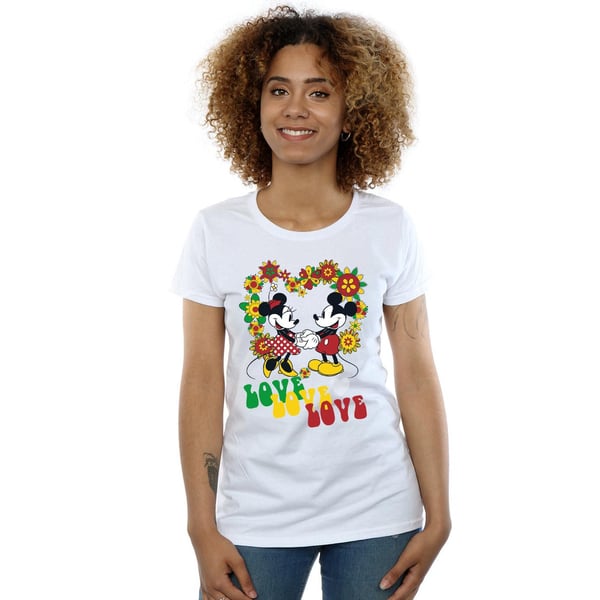 Disney Womens/Ladies Mickey And Minnie Mouse Hippie Love Cotton T-Shirt