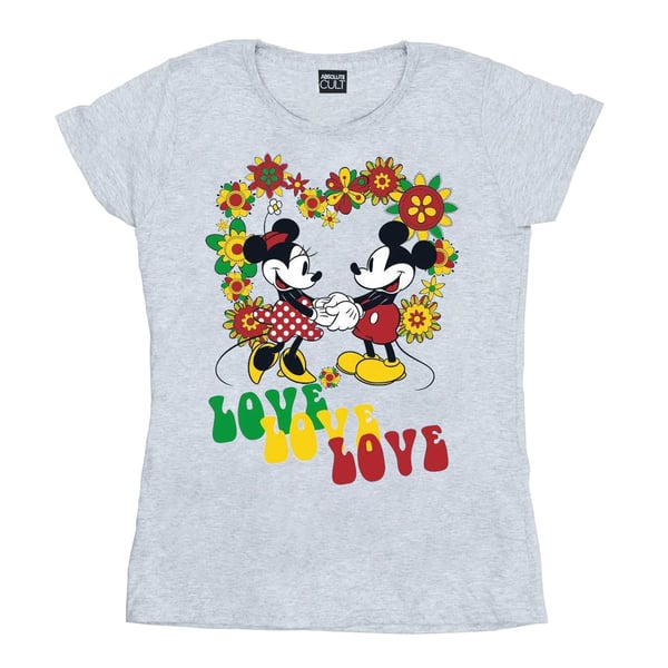 Disney Womens/Ladies Mickey And Minnie Mouse Hippie Love Cotton T-Shirt
