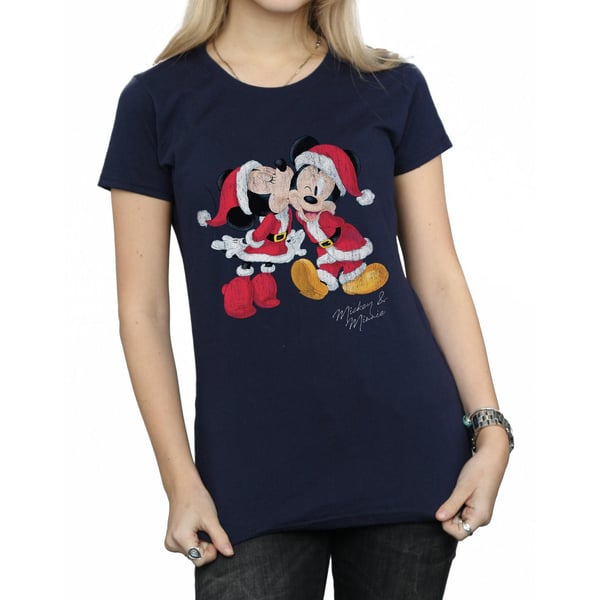 Disney Womens/Ladies Mickey And Minnie Christmas Kiss Cotton T-Shirt