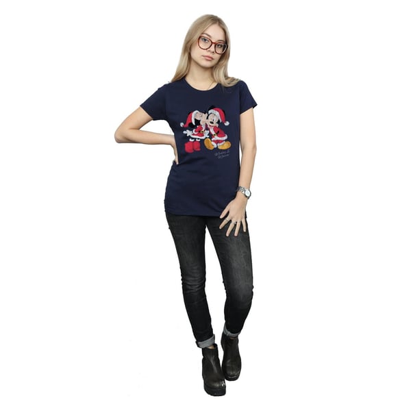Disney Womens/Ladies Mickey And Minnie Christmas Kiss Cotton T-Shirt