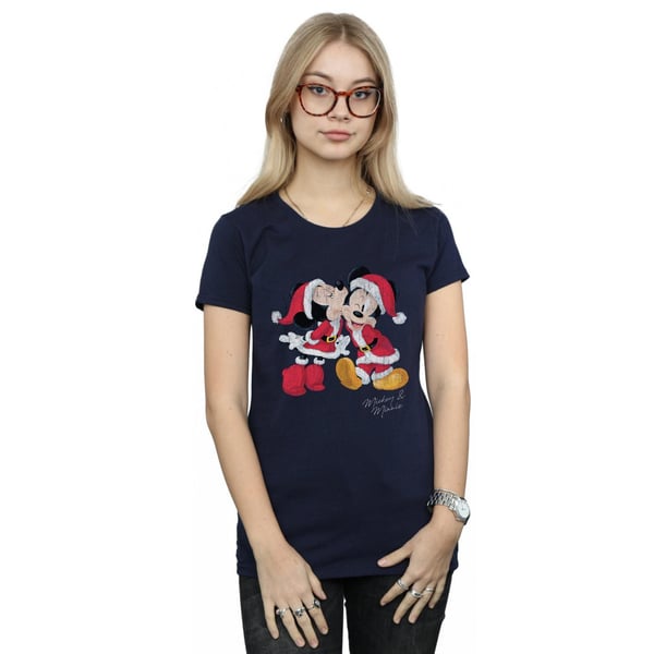 Disney Womens/Ladies Mickey And Minnie Christmas Kiss Cotton T-Shirt