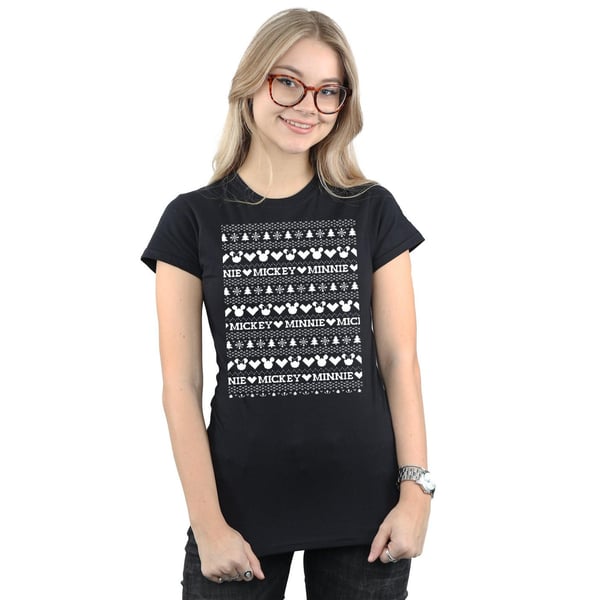 Disney Womens/Ladies Mickey And Minnie Christmas Fair Isle Cotton T-Shirt