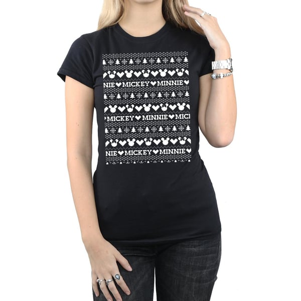 Disney Womens/Ladies Mickey And Minnie Christmas Fair Isle Cotton T-Shirt