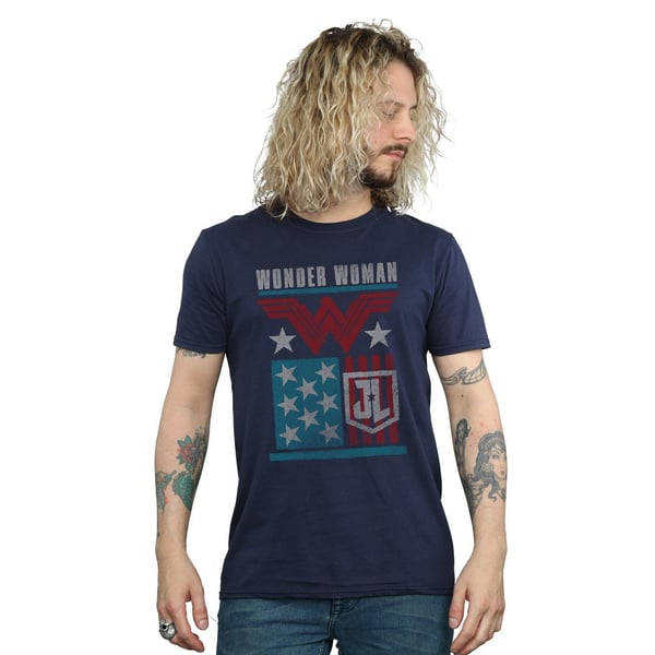 DC Comics Mens Justice League Movie Wonder Woman Flag T-Shirt