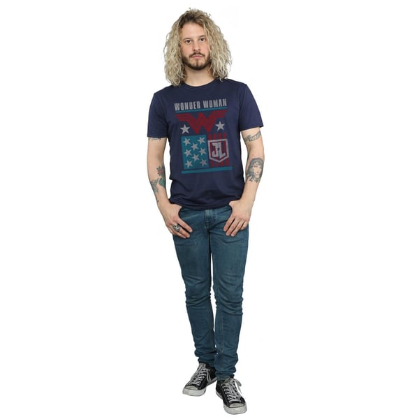 DC Comics Mens Justice League Movie Wonder Woman Flag T-Shirt