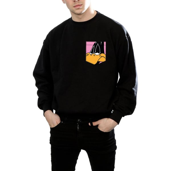Looney Tunes Mens Daffy Duck Face Faux Pocket Sweatshirt