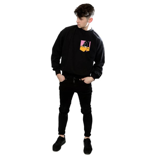 Looney Tunes Mens Daffy Duck Face Faux Pocket Sweatshirt