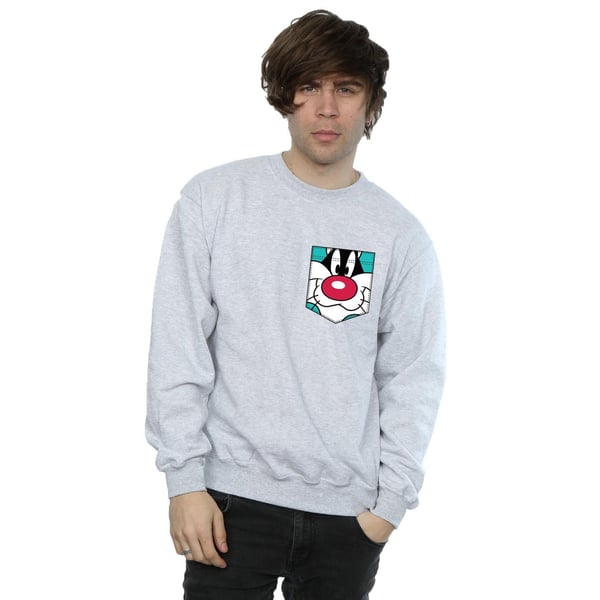 Looney Tunes Mens Sylvester Face Faux Pocket Sweatshirt