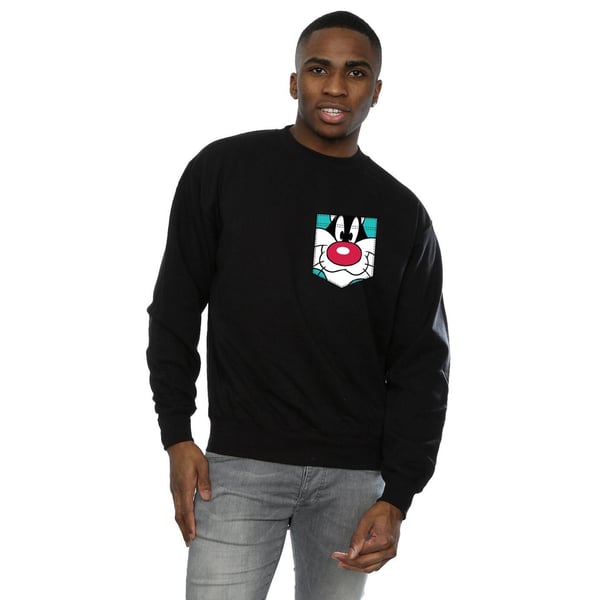 Looney Tunes Mens Sylvester Face Faux Pocket Sweatshirt