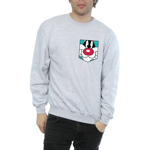 Looney Tunes Mens Sylvester Face Faux Pocket Sweatshirt