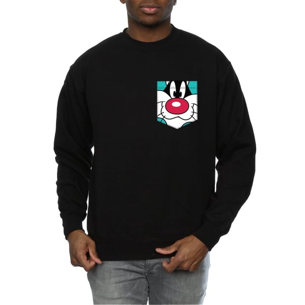 Looney Tunes Mens Sylvester Face Faux Pocket Sweatshirt