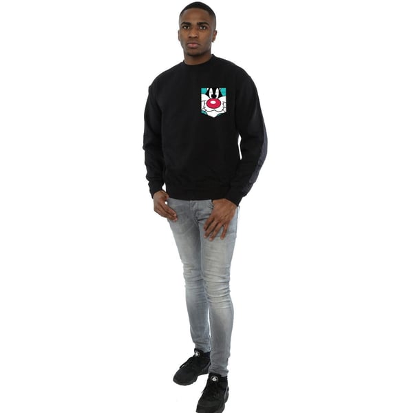 Looney Tunes Mens Sylvester Face Faux Pocket Sweatshirt