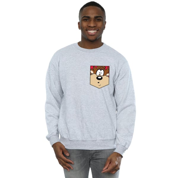 Looney Tunes Mens Tasmanian Devil Face Faux Pocket Sweatshirt