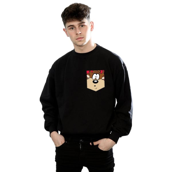 Looney Tunes Mens Tasmanian Devil Face Faux Pocket Sweatshirt