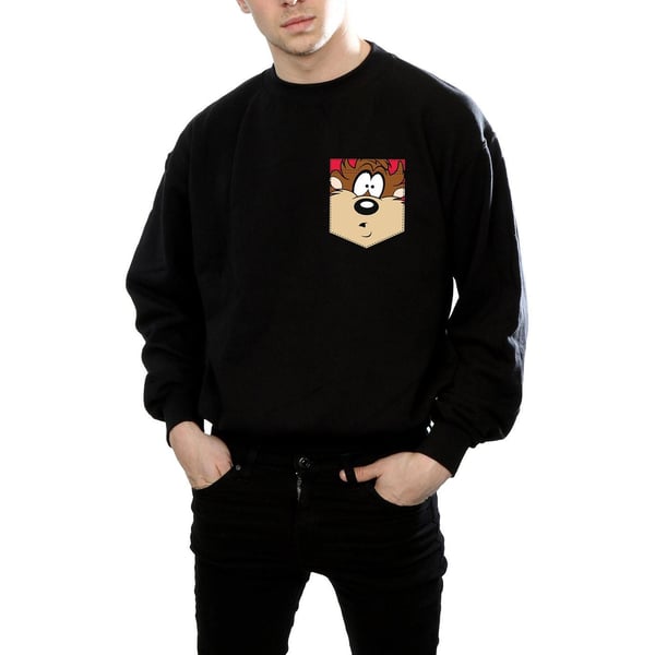 Looney Tunes Mens Tasmanian Devil Face Faux Pocket Sweatshirt
