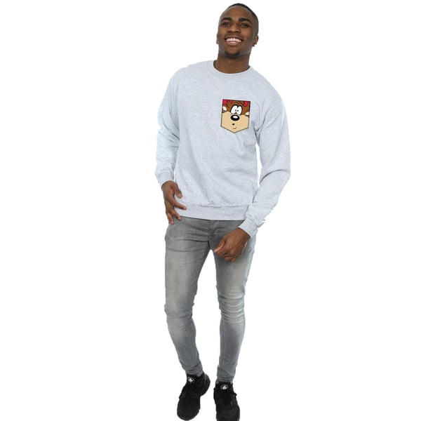 Looney Tunes Mens Tasmanian Devil Face Faux Pocket Sweatshirt