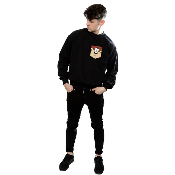 Looney Tunes Mens Tasmanian Devil Face Faux Pocket Sweatshirt