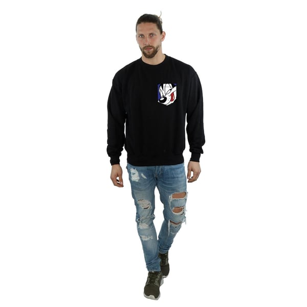 Looney Tunes Mens Pepe Le Pew Face Faux Pocket Sweatshirt